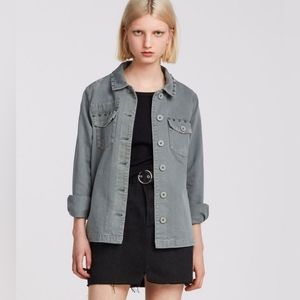 ALL SAINTS Studded Denim Shirt Jacket Gunmetal Gray Size Small